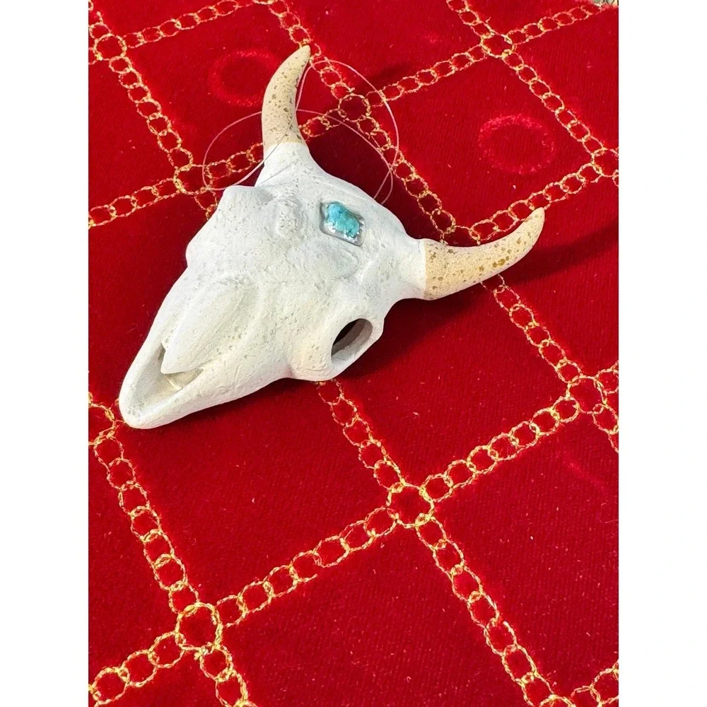 Vintage Santa Fe Steer Skull Ornament White Turquoise Southwestern Rustic